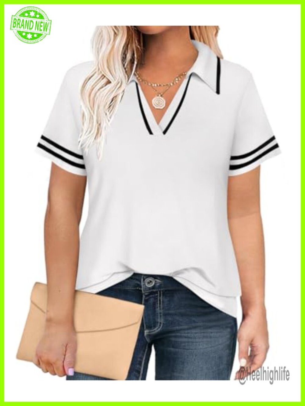 Plus Size Polo Shirt V-Neck Zipper Short Sleeve Tunic Work Blouse